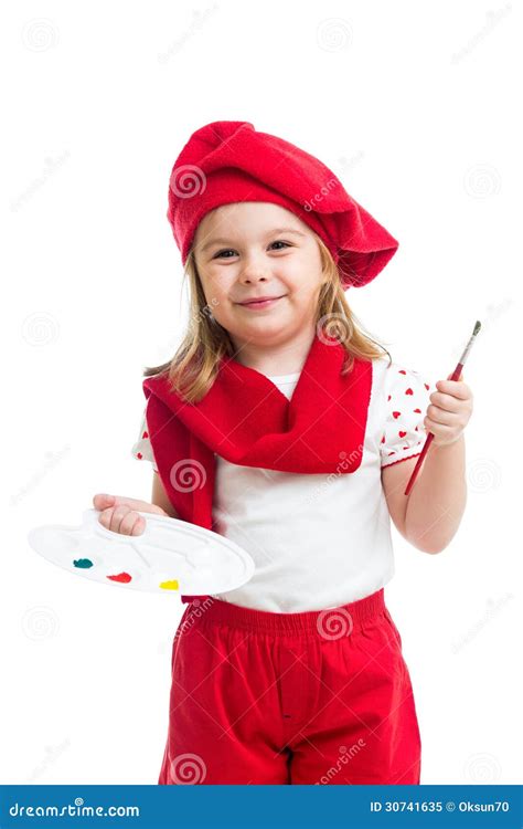 kid girl  artist costume isolated royalty  stock photo image