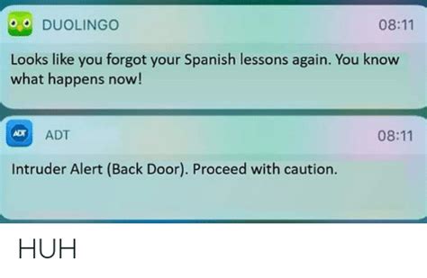 duolingo 0811 looks like you forgot your spanish lessons again you know what happens now adt