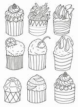 Cupcakes Simple Coloring Cup Cakes Food Pages Adults Cake Adult sketch template
