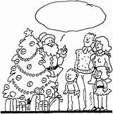 Christmas Coloring Pages Family Party Kids Draw Drawings Tree Santa Scenes House sketch template