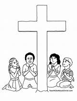 Coloring Children Praying Cross Kids Popular sketch template
