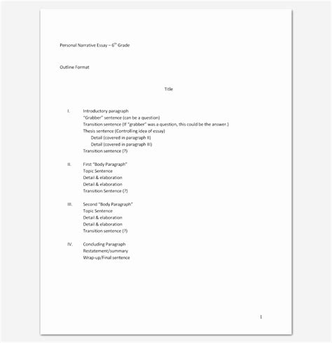 outline format  essay  document template