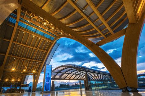 timber arches support wavy roof  mactan cebu international airport