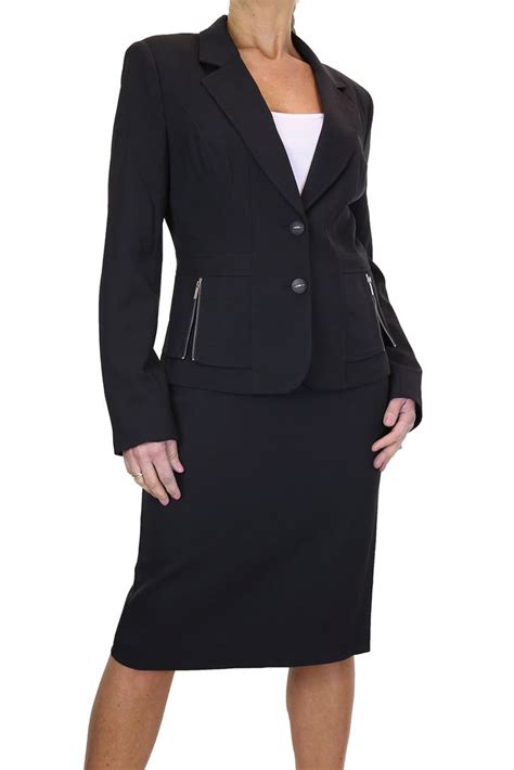 Women Suit Three Button Jacket & Trouser Leg Pants Black