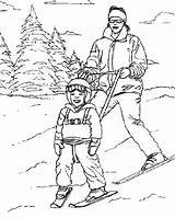 Coloring Skiing Teaching Son Man His sketch template