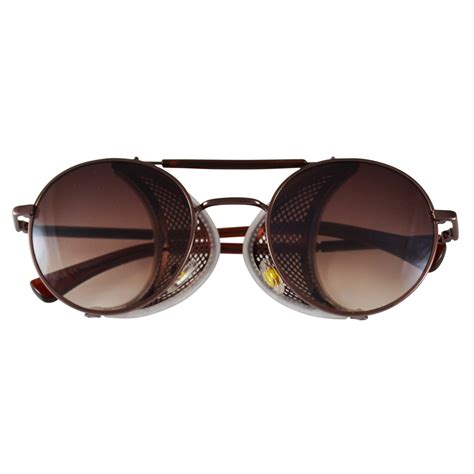 bronze oval sunglasses fold in side shields brown lenses