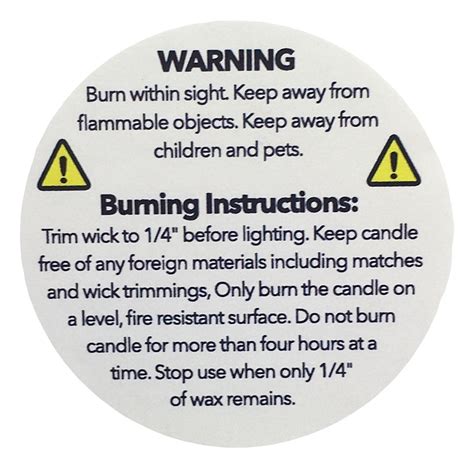 candle warning burning instruction labels     pack