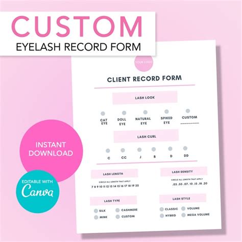 diy eyelash extensions client record form  eyelash etsy