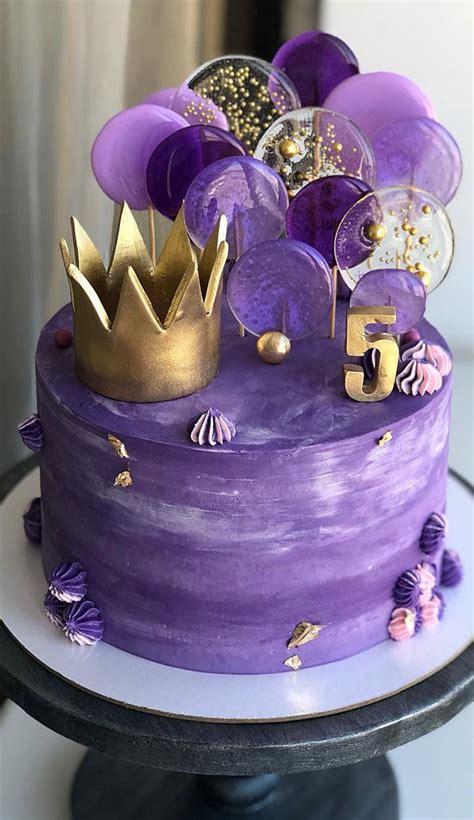 cute cake ideas    celebration purple cake  gold accent