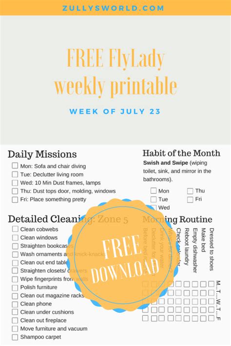 flylady weekly printable  week  july   created