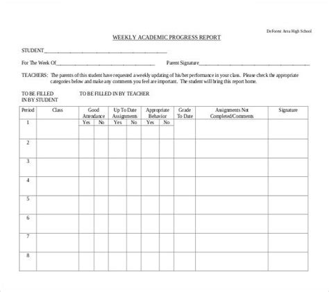 student progress report template  professional templates