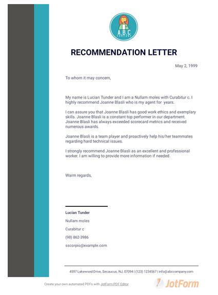 community service letter  recommendation  templates jotform