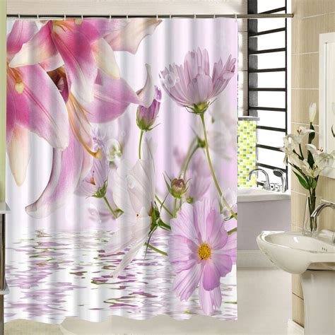 polyester douchegordijn roze bloemmotief  print badkamer gordijn voor home decorpolyester