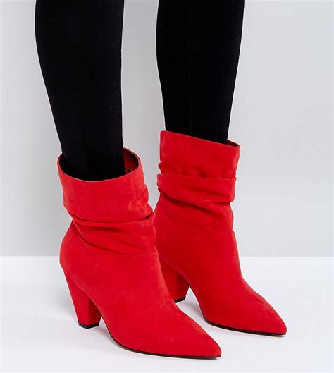 asos denim reeves wide fit slouch heeled ankle boots  red lyst