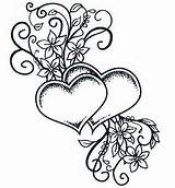 Coloring Pages Heart Hearts Double Two Entwined Tattoo Adult Drawings Clipart Tattoos Colouring Flower Drawing Color Silhouette Printable Stempel Print sketch template