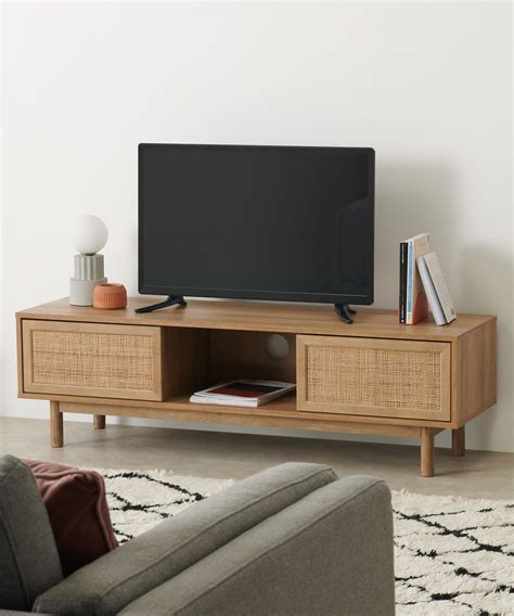 pavia wide tv stand natural rattan oak effect   living room