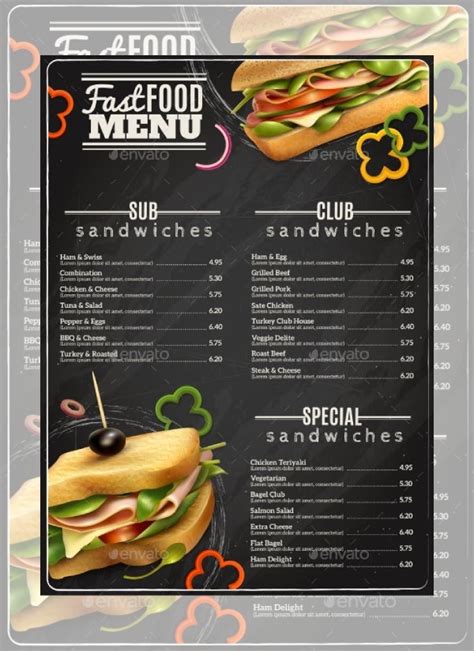 sandwich menu examples templates   examples