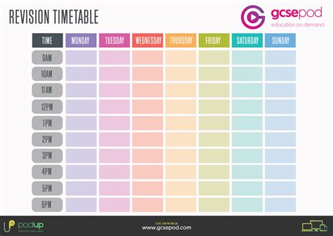 student resources gcsepod  blank revision timetable template