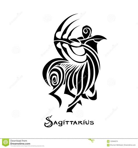 Sagittarius Zodiac Sign Tattoo Style Stock Vector