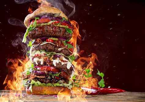 image hamburger flame fast food food vegetables meat products