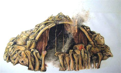 ice age shelter composed  mammoth bones  bc mezhirich ukraine