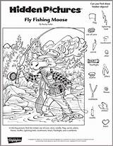 Hidden Puzzles Highlights Pages Coloring Fall Printables Kids Objects Printable Classroom Search Sheets Moose Fishing Children Activity Fly Activities Matte sketch template