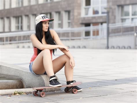 skateboard sitting jean shorts girls women wallpaper girls