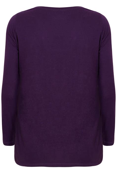 Purple Long Sleeve V Neck Plain T Shirt Plus Size 16 To 36