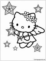 Kitty Hello Coloring Angel Christmas Pages Snow Print Kids Color sketch template