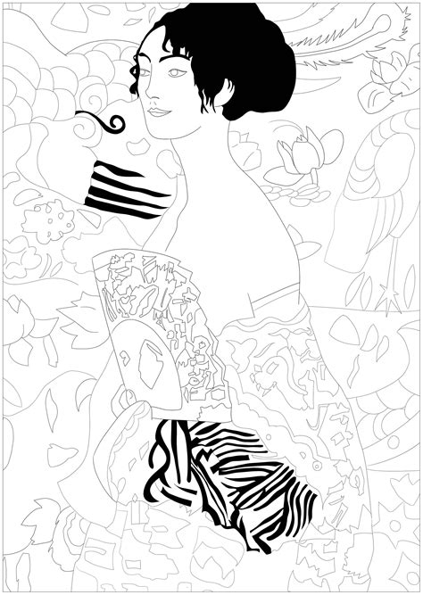 gustav klimt lady  fan masterpieces adult coloring pages