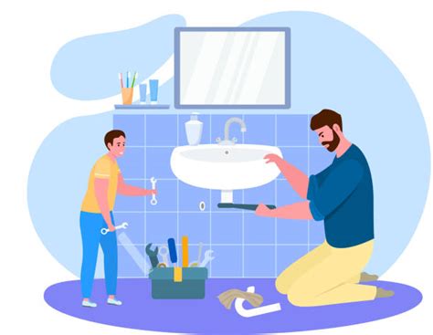 dad fixing sink illustrations royalty free vector graphics and clip art