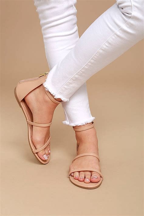Cute Nude Sandals Nude Flat Sandals Nude Ankle Strap Sandals