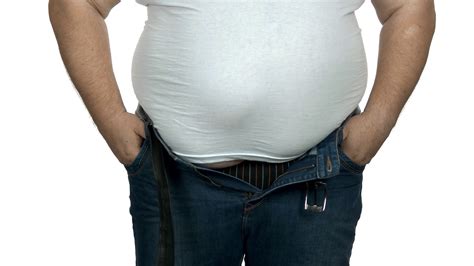 fat man   fasten tight jeans obese person  white background