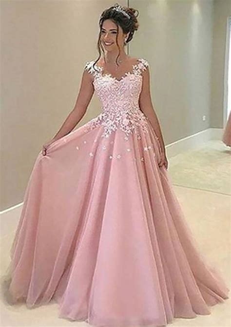 Satin Prom Dress A Line Princess V Neck Long Floor Length With Appliqued