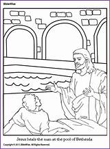 Coloring Jesus Pool Heals Man Bethesda Kids Pages Children Biblewise Fun sketch template