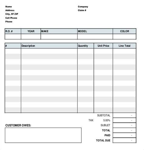 printable auto repair forms