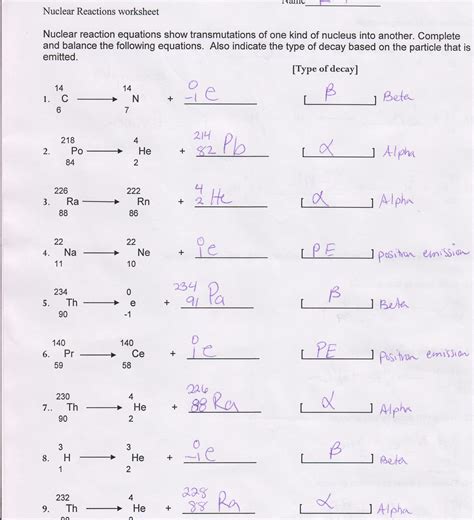 nuclear equations worksheet answers chessmuseum template library