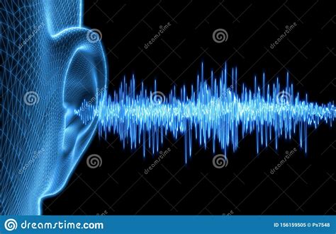 wireframe human ear  sound waves  illustration stock illustration illustration