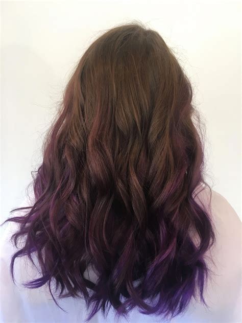 brown hair  purple ombre tips hair   brown hair purple