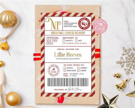 elf north pole shipping labels editable santa christmas gift etsy