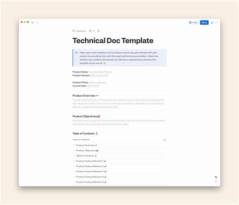 create technical documentation guide  template