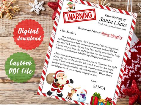 santa warning letter personalized naughty christmas letter etsy
