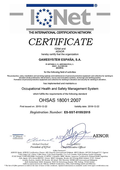 Certificado Del Sistema De Gestión Seguridad Y Salud En El Trabajo