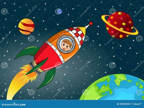 happy kid exploring  space rocket stock vector illustration