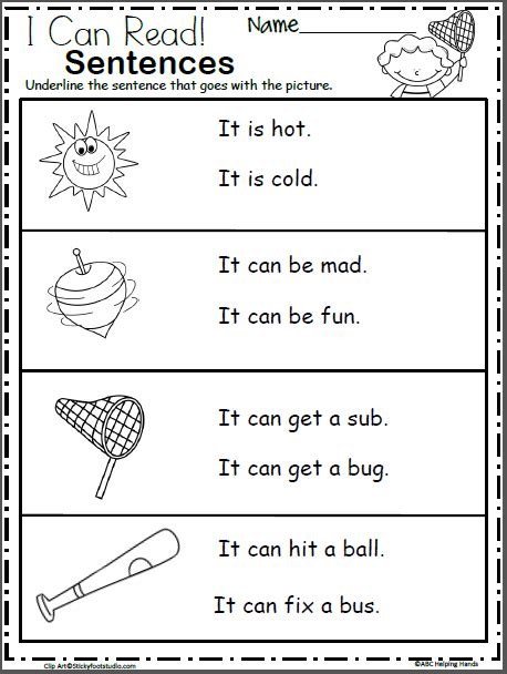 printable kindergarten reading worksheet