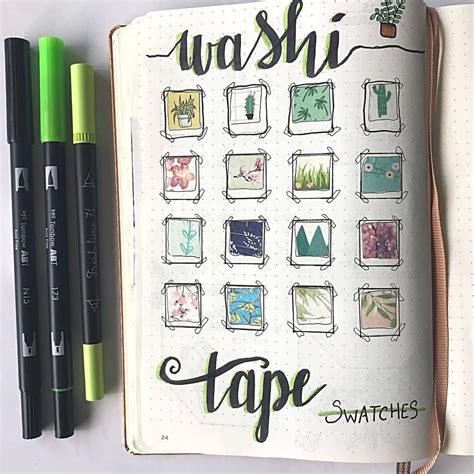 creative washi tape swatch layouts   bullet journal