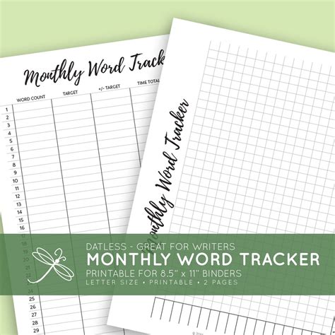 Monthly Word Trackers Tracker Writer Writing