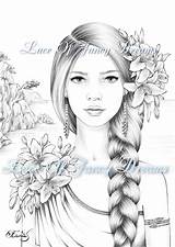 Coloring Pages Flowers Woman Unique Drawing Etsy Printable Beautiful Flower Color Sheets Adult Adults Face Sold Lilies Pdf Drawings Choose sketch template