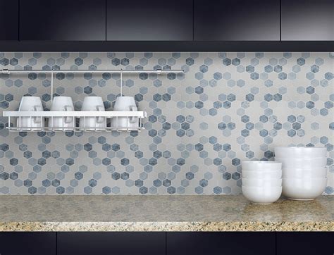 2 Vista Azul Hexagon Glass Mosaic Tile Wall Floor