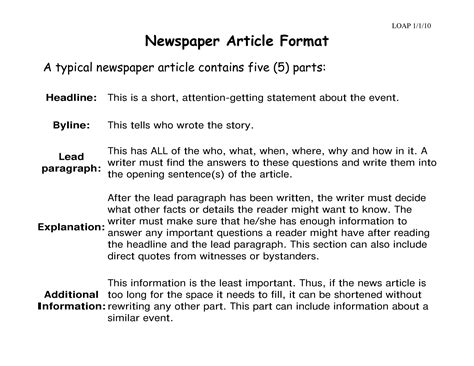 newspaper article template  students